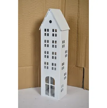 Svícen Kovový domeček na čajovou svíčku, bílý, 30x8,5x6 cm