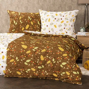 Povlečení 4Home Podzim krepové povlečení hnědé 140 x 200 cm, 70 x 90 cm zipový uzávěr