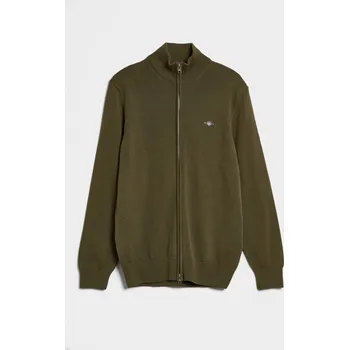 Pánský svetr SVETR GANT CASUAL COTTON ZIP CARDIGAN JUNIPER GREEN