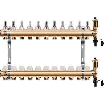 rozdělovač topení Wigell Podlahový rozdělovač WIGELL, 11 okruhů, mosazný + automatické odvzdušňování
