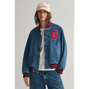 Dámská bunda BUNDA GANT DENIM VARSITY JACKET SEMI LIGHT BLUE BROKEN IN
