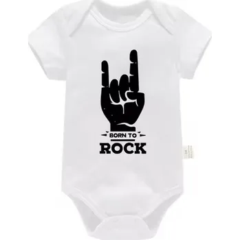 Bavlněné kojenecké body "Born To Rock" (bílé) - 6 variant potisků Motiv: PF0844 - born to rock, Velikost: 0-3 měs.