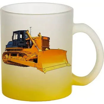 Crawler buldozer skleněný hrneček hrnek (hrneček s bagrem matné sklo )