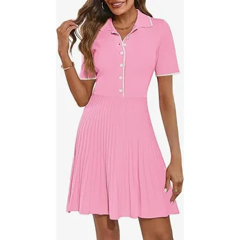 Dámské šaty Dámské svetrové šaty s límečekem růžové M