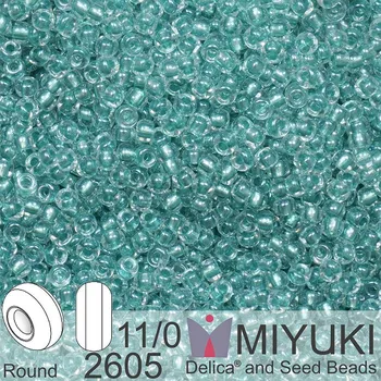 Korálek Korálky Miyuki Round 11/0. Barva 2605 Sparkling Aqua Green Lined Crystal AB. Balení 5g.
