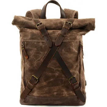 Městský batoh Glara Plátěný retro batoh s koženými páskami 473997