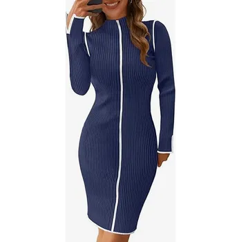 Dámské šaty Dámské svetrové šaty Ribbed Knit modro bílé XL