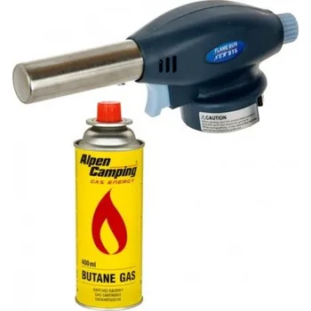 Turistický vařič Plynový hořák s piezo zapalováním a zapalovačem + plyn 400 ml MZR 65007