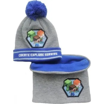 Čepice Fashion.uk Sada zimní čepice a nákrčník Minecraft - Create Explore Survive 52 šedá