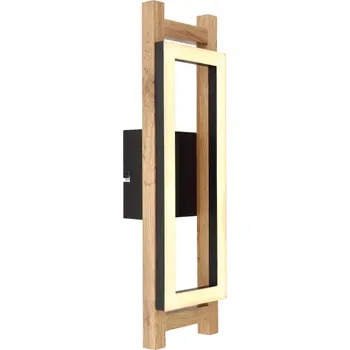 Nástěnné svítidlo Globo 67266W ILLA - Moderní LED nástěnné svítidlo v černé barvě s MDF dřevem, LED 10W, 3000K , 45cm (Nástěnné LED svítidlo bez vypínače)