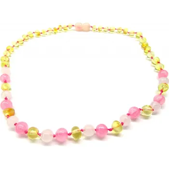 Náhrdelník Jantarové korálky růženín a jadeit 38 cm Rui - 38 cm