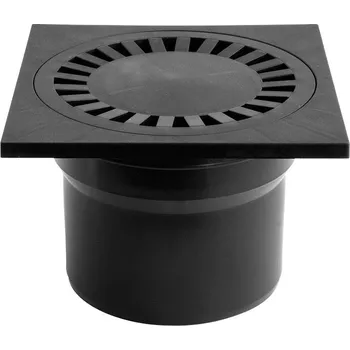 kanalizační vpusť MIDAS Podlahová vpusť - přímá D110 černá, plastová mřížka 150x150 mm