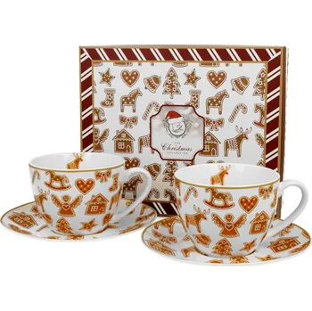 DUO Gifts DG - Vánoční porcelanové šálky s podšálkem GINGERBREAD WHITE v dárkovém balení 2 ks - 280 ml