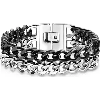 Náramek Ocelový náramek se dvěma řetízky ve stříbrné a černé barvě