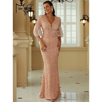 Dámské šaty Dlhé trblietavé šaty s flitrami morská panna s výstrihom Barva: Růžová, Velikost: XL