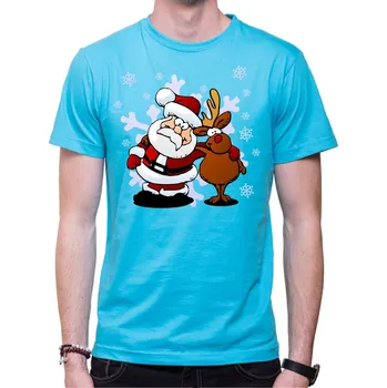 Pánské tričko Tričko - Santa a sobík, Barva látky tyrkysová modrá, Střih Pánsky/UNISEX, Velikost Dětské 122 cm/6let