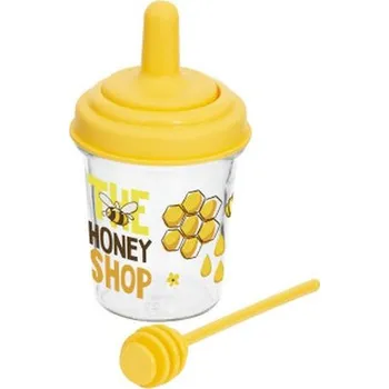 Dóza na potraviny dóza 320ml, d7,5x16cm na med s naběračkou, sklo/plast