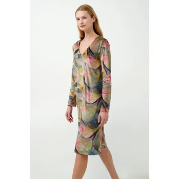 Dámské šaty Vamp - Velurové šaty s květinovým potiskem 21130 - Vamp beige xxl