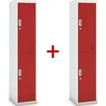 Šatní skříňka S3 dvoudveřová 1+1 ZDARMA, demont, cylindrický zámek, šedá/červená