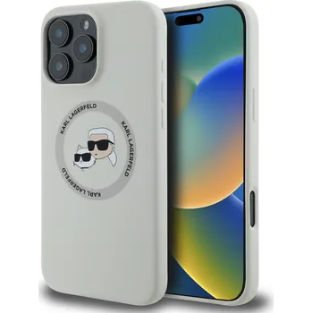 Pouzdro na mobilní telefon Karl Lagerfeld Liquid Silicone K&CH Heads MagSafe Zadní Kryt pro iPhone 16 Pro Max Barva: Béžová
