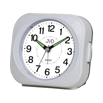 Budík JVD Bílý tichý ručkový budík s LED osvětlením s plynulým chodem JVD SRP1604.3