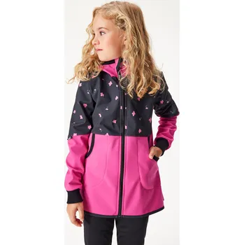 Dívčí kabát Dívčí softshellový kabát s fleecem Street, Fuchsiová, Květiny Velikost: 146/152
