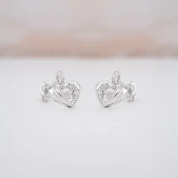 Náušnice Lillian Vassago Peckové náušnice srdce v bílém zlatě s diamanty LLV59-DER050W