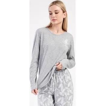 Dámské noční prádlo Dámské pyžamo dlouhé Vienetta Secret Peříčko šedá L