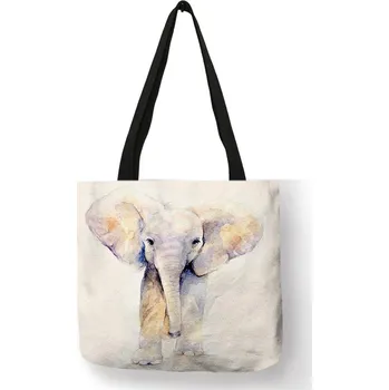 Velká plátěná taška na rameno se sloníkem akvarel