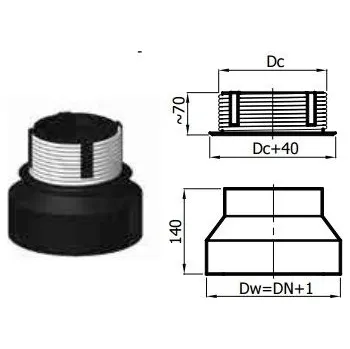 Kouřovod Karl Napojení kouřovodu do keramického komína pod úhlem 90°, 200mm / 180mm (síla 2mm) - černá