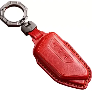 Kožené pouzdro pro autoklíč Octavia IV, VW, Seat červené KEYLESS, luxusní provedení z pravé kůže, ručně šité