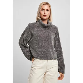 Dámský svetr Dámský rolák s krátkým žinylkovým svetrem asfalt Urban Classics šedá 2549099