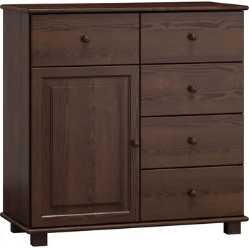 Komoda Slevadoma Komoda masiv borovice se skříňkou a zásuvkami 1-1-4 GISELA Barva: Moření ořech, Hloubka: 47 cm, Šířka: 80 cm