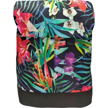 Městský batoh Černo-zelený dámský městský batoh s květinami Nixie
