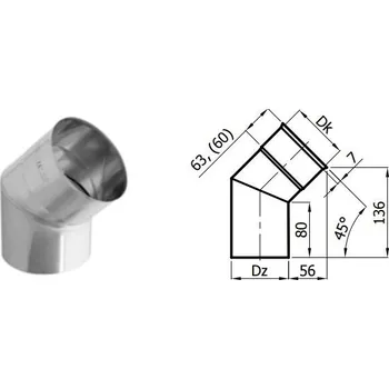 Kouřovod Karl Koleno pevné 45°/ 150mm (síla 1mm) - nerez