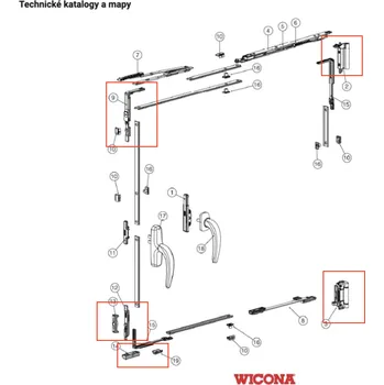 Příslušenství k oknu Sada kování WICONA pro systém WICLINE 70E Levý/Pravý: Pravá