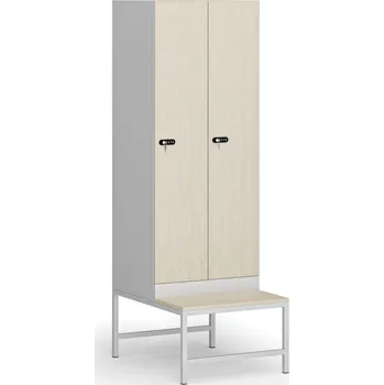Šatní skříň B2B Partner Šatní skříňka S1 s lavičkou, 2 oddíly, 1875 x 600 x 500/800 mm, demont, mechanický kódový zámek, laminované dveře, bříza