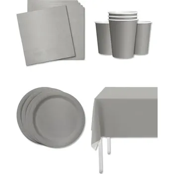 Party dekorace Funiglobal Kits - Sada stříbrných party dekorací pro 8 lidí - Plain Colours -
