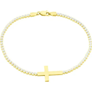 Náramek GEMMAX Zlatý tenisový náramek Křížek se zirkony délka 18 cm – zlatý šperk ryzosti 585/1000 v Dárkovém balení s Certifikátem GLBYB-18-02689