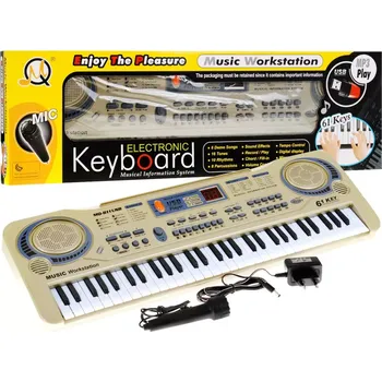 Hudební nástroj pro děti Bežový keyboard pro děti s mikrofonem a USB přehrávačem