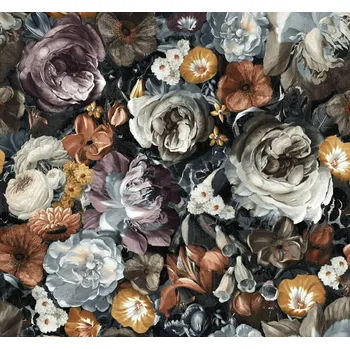 Velurové potahové látky s potiskem, Květiny na Šedem