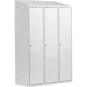 Šatní skříň Šatní skříňka CLASSIC, šikmá střecha, 3 sekce, 1900x1200x550 mm, šedá, šedé dveře