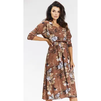 Dámské oblečení Vzdušné midi kimono šaty s dlouhým rukávem A666 Barva: Hnědá, Velikost: M