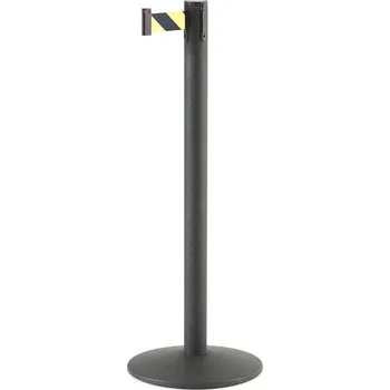 Plotový sloupek Zahrazovací sloupek s pásem, 3650 mm, černý, žlutočerný pás