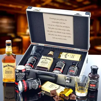 Dárkový potravinový koš Jack Daniel's Honey Dárkový koš v kufru pro muže, chlapa originální dárek k narozeninám, vánocům, valentýnu Standardní víko