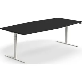 Jednací stůl Jednací stůl QBUS, výškově nastavitelný, 2400x1200 mm, tvar člunu, bílá podnož, černá
