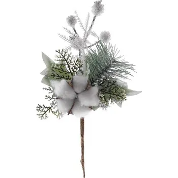 Vánoční dekorace 6 ks Vetvička MagicHome Vianoce, s bavlnou, biela, 25 cm, bal. 6 ks