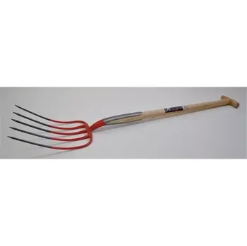 Vidle Vidle na hnůj Kramp s násadou 900 mm 5 zubů (KP-2018KR) (Vidle na hnůj Kramp s dřevěnou násadou 900 mm z jasanového dřeva, kované, bronzové barvy. Přikované upevnění násady dvojitou pružinou, násada s T-koncovkou.)