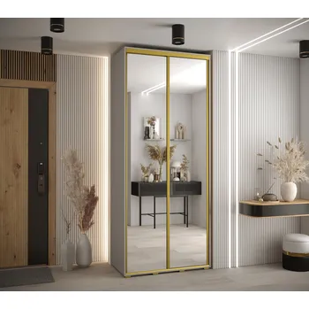 Šatní skříň Šatní skříň Dakota 2 - hloubka 60 cm Rozměry: 110 cm, Pásky / úchyty: Zlatý, Barva korpusu + barva dveří: Kašmír + zrcadlo