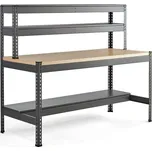 Pracovní stůl COMBO, tvrzená deska, úzká spodní police a 2 vrchní poličky, 1530x1840x775 mm